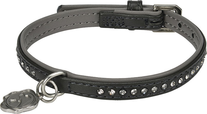 Kunstlæderhalsbånd Deluxe Rhinestones XXS grå
