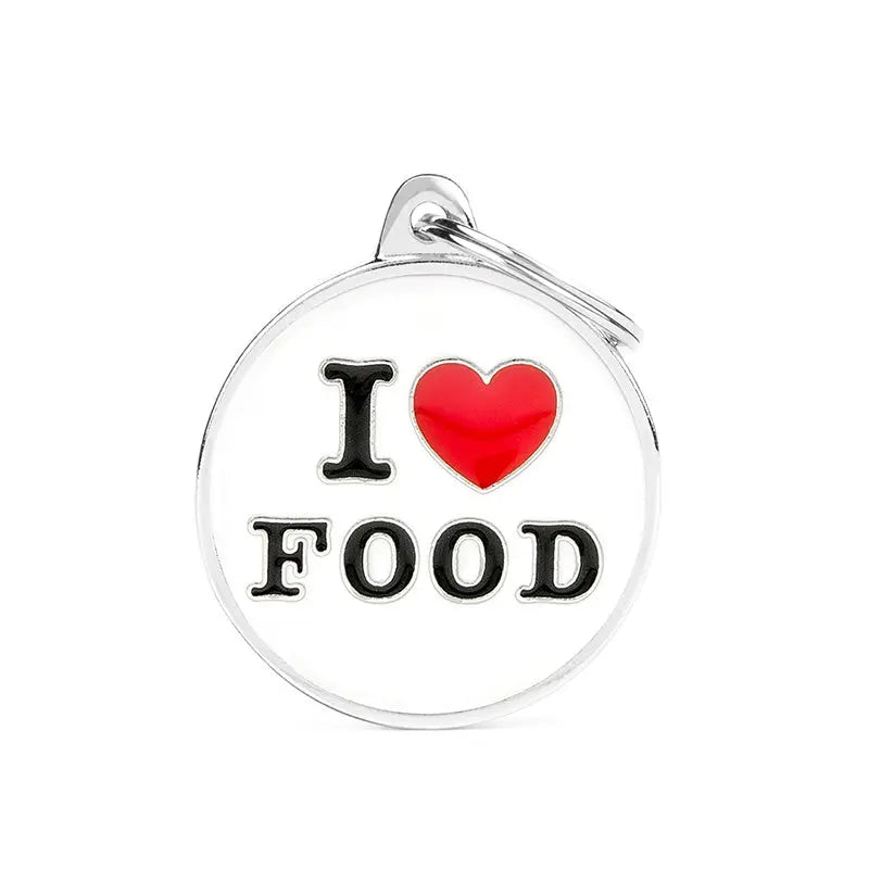 Navnetegn cirkel I LOVE FOOD big 3,93x3,17 cm hvid/sølv
